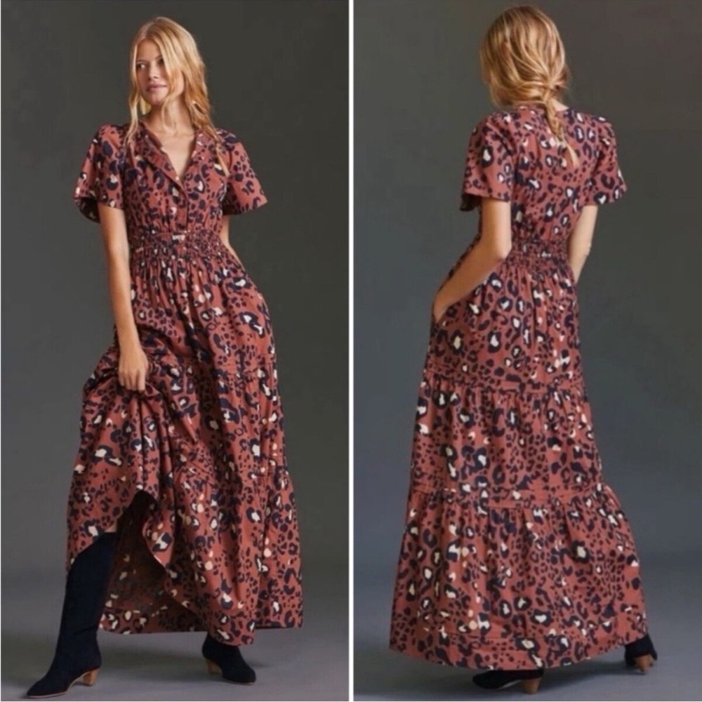 Anthropologie Somerset Leopard Print Maxi Dress